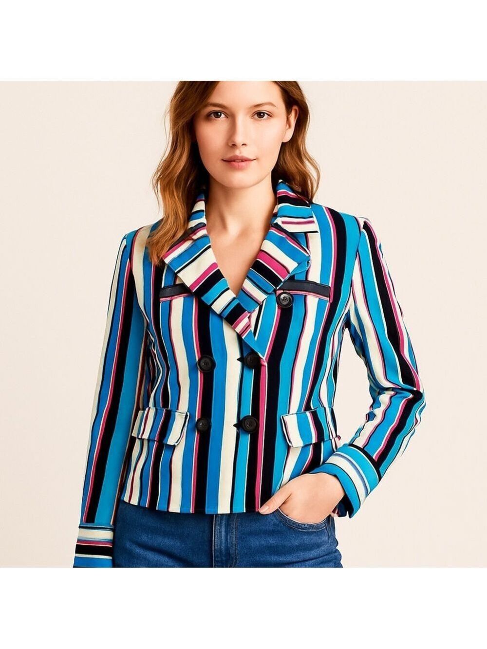 Vintage Style Jones NewYork Striped Blazer 8 Bold Statement Jacket Gallery Event